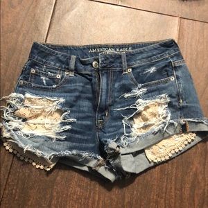 Jean shorts crochet pockets